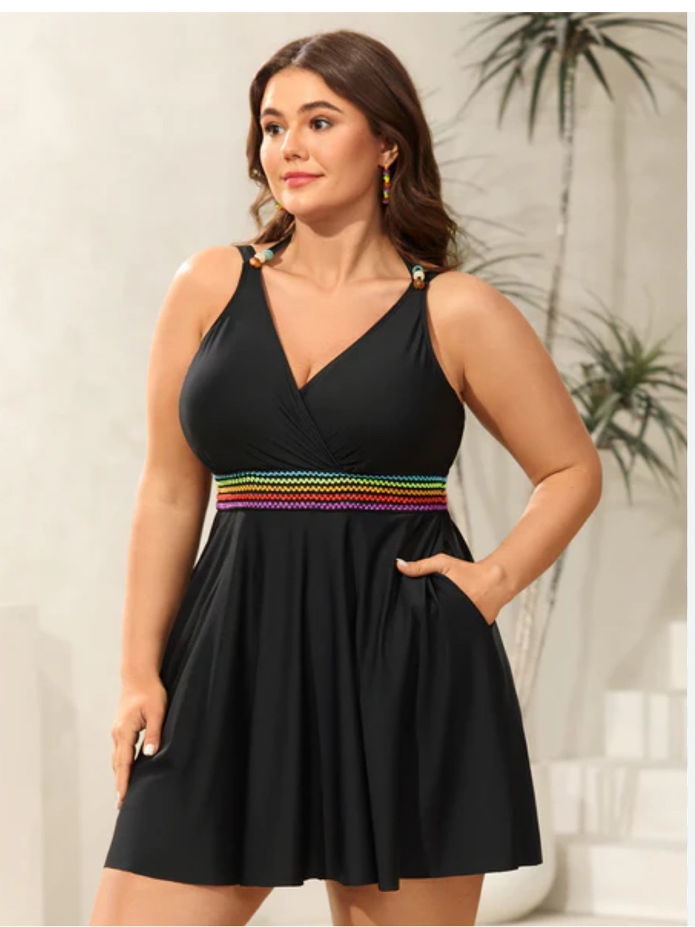 B8- BloomChic Black Swim Dress with Decorative Waistband